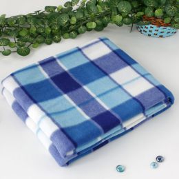 Blancho [Scotch Plaids -Blue/White] Soft Coral Fleece Throw Blanket (59 by 74.8 inches)